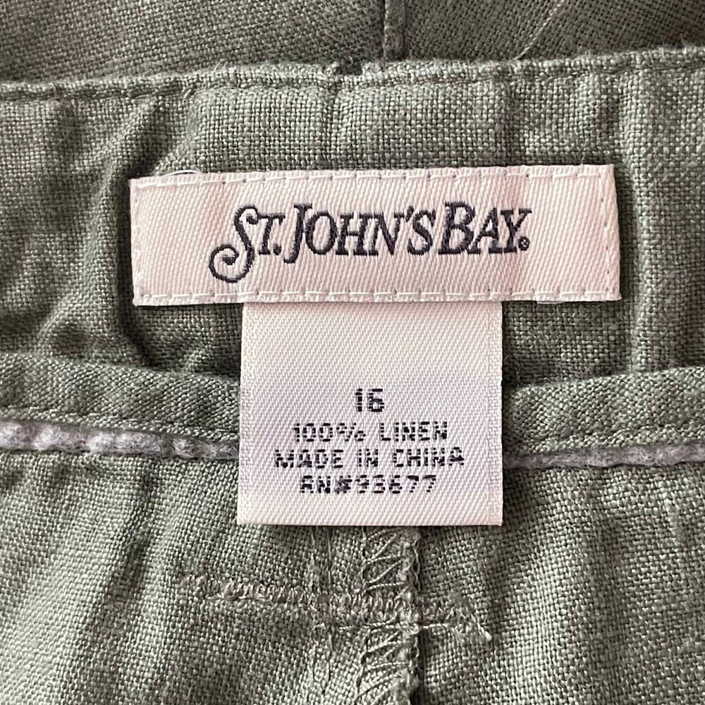 St. John's Bay 100% Linen Cropped Pants Womens 16 Olive Green Casual Summer - Picture 8 of 10